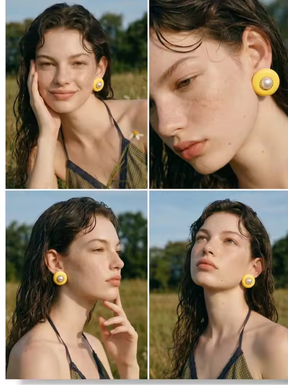 Vintage Yellow Round Pearl Gold Earrings